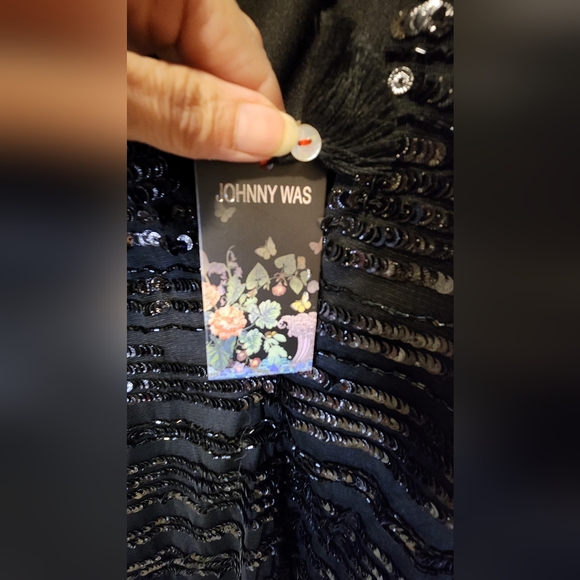 NWT Size 8 Johnny Was Black Beaded Sequin Cocktail Midi Dress - Picture 8 of 9